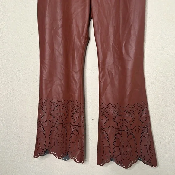 NWOT Anthropologie Laser-Cut Faux Leather Trousers Brown Size 14 Fall Autumn - Picture 6 of 17